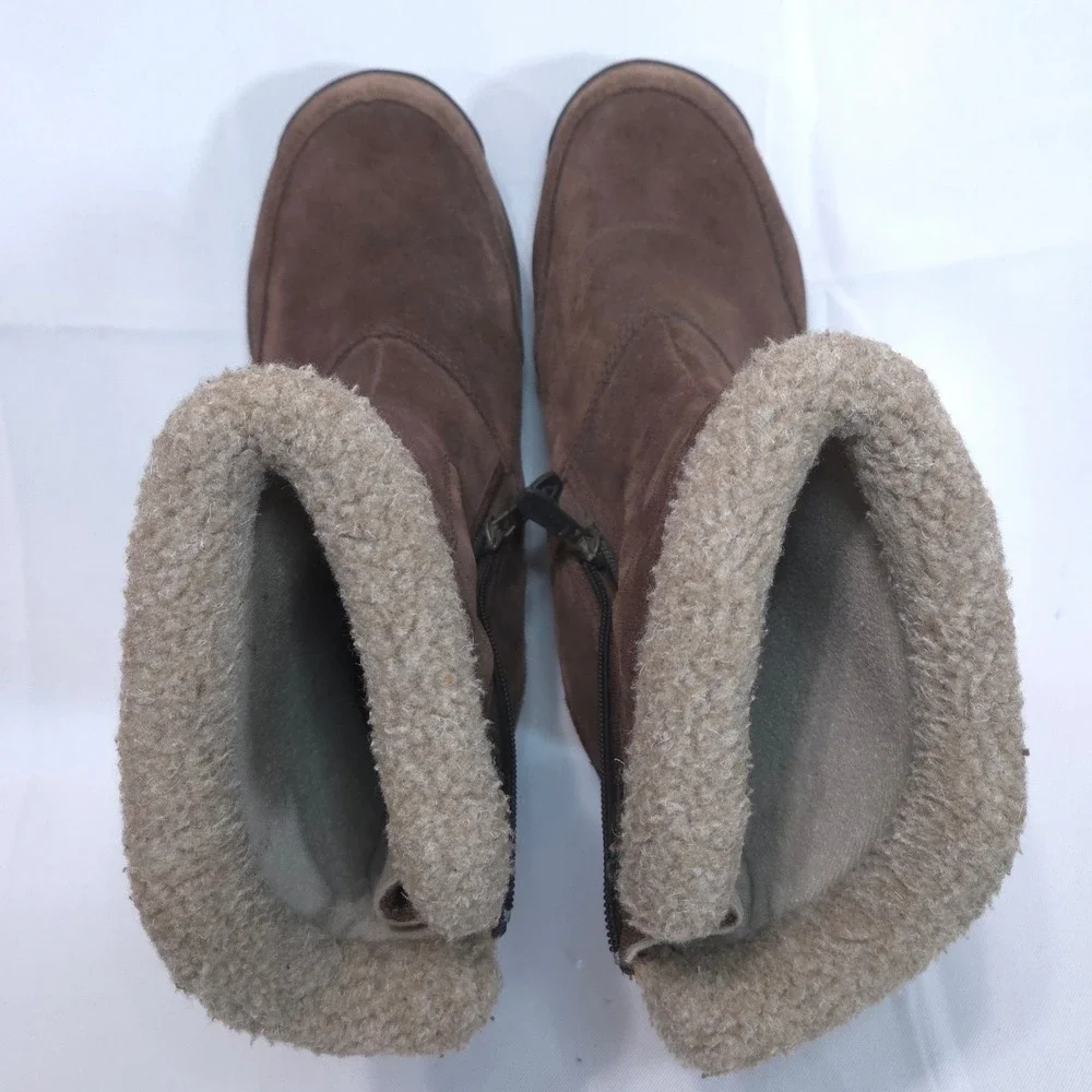Sorel Water Fall Suede Winter Boots Women 9.5 Thinsulate Brown Zip Mid-Calf Snow